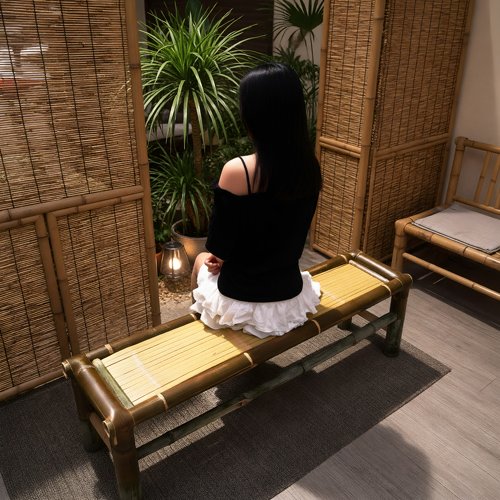 复古手工竹编户外庭院长凳