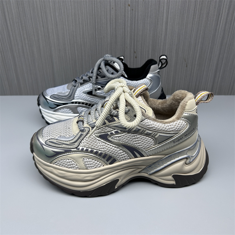 专柜撤柜处理冬季加棉老爹鞋女时尚百搭圆头系带小个子增高运动鞋