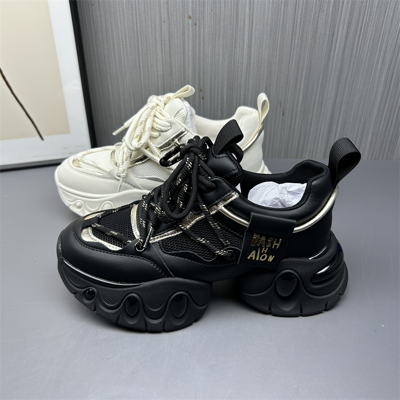 专柜撤柜断码处理秋款真皮老爹鞋女圆头系带小个子增高运动鞋特价