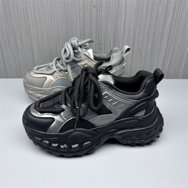 专柜撤柜断码处理春秋款真皮老爹鞋女圆头系带轻便款增高运动鞋