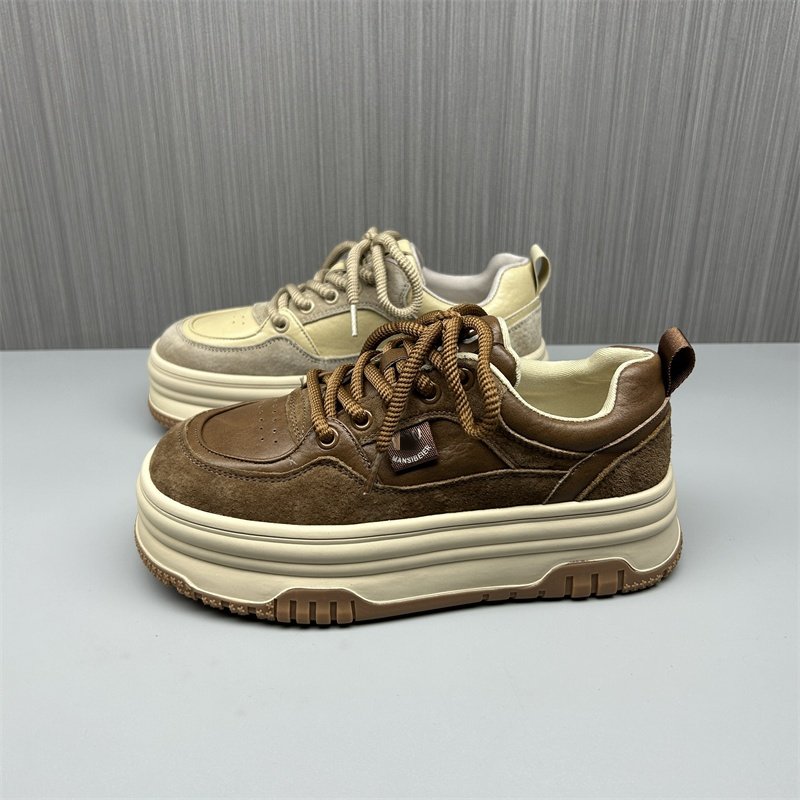 2025春季新款真皮德训鞋女增高显脚小圆头系带拼色百搭低帮板鞋,女鞋,德训鞋,淘宝优惠券,粉丝福利购,淘宝优惠卷