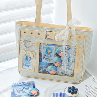 香蕉家原创设计格纹小狗痛包小大双痛窗单肩包大容量追星出勤包