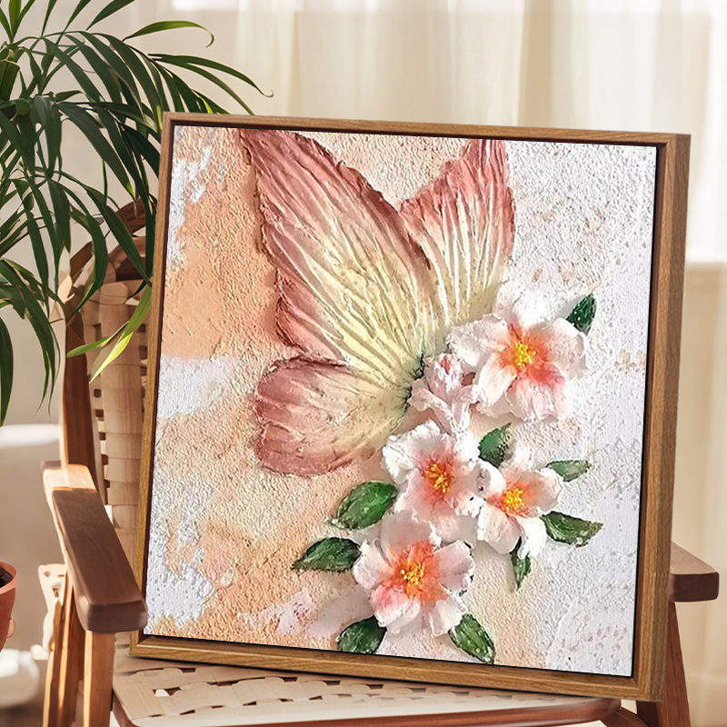 山茶花蝴蝶石英砂肌理画DIY材料包全套数字油画手工高级感装饰画图片