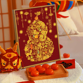 中国风福禄满年数字油画DIY手工绘填充涂色高级感马新年装 饰挂画