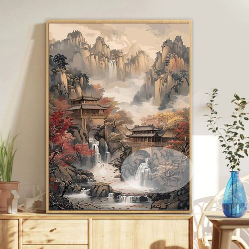 中国风高级感山水DIY数字油画