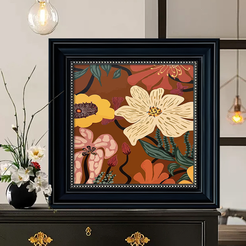 中古风花卉数字油画DIY填充涂色手工绘轻奢高级感客厅复古装饰画图片