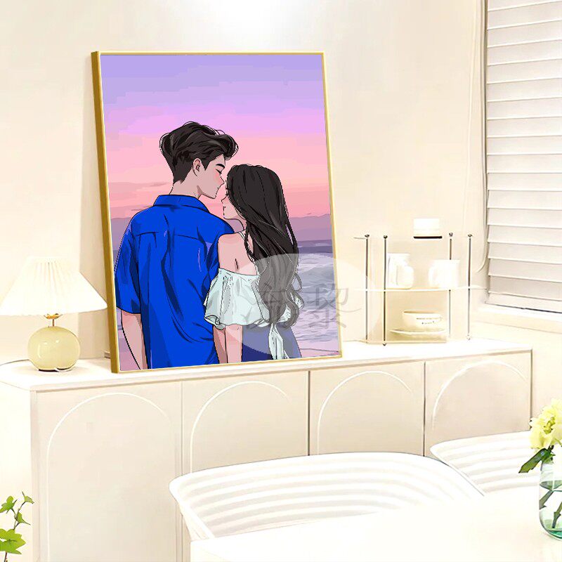 浪漫背影情侣手工礼物数字油画成人diy填充色涂鸦丙烯油彩装饰画