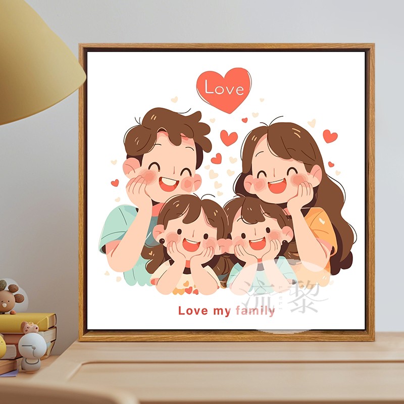 可爱全家福一家三四口数字油画