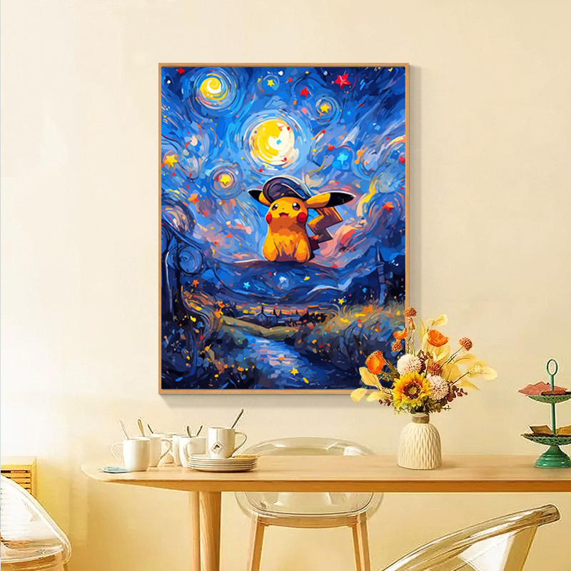 梵高的星空皮卡丘DIY数字油彩画