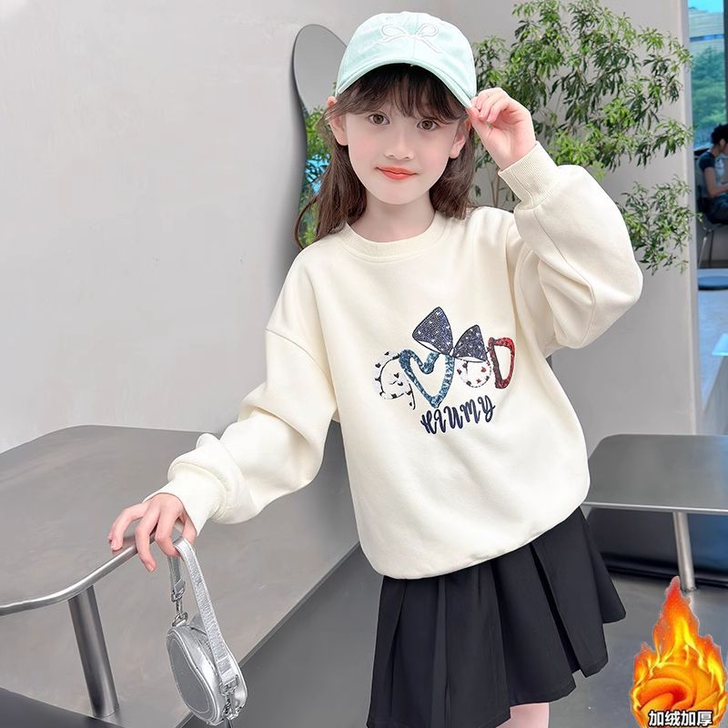 秋冬季女童卫衣加绒加厚宽松休闲百搭上衣儿童设计感字母印花卫衣