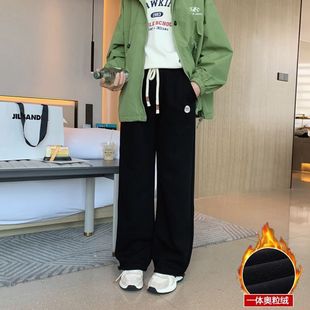 女童裤子2025秋季新款中学生阔腿裤百搭灰色中大童冬季加绒直筒裤