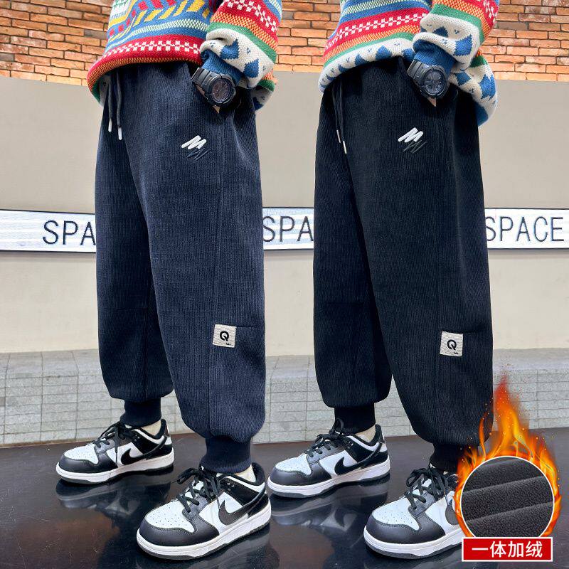 加绒男童裤子秋冬季儿童木棉绒长裤中大童一体绒潮流卫裤运动裤潮