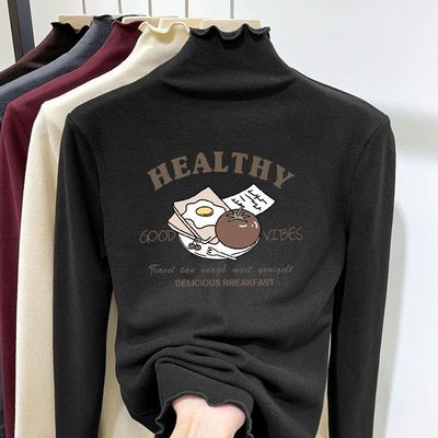 女童半高领加绒打底衫2025新款秋冬童装大童加绒内搭儿童上衣