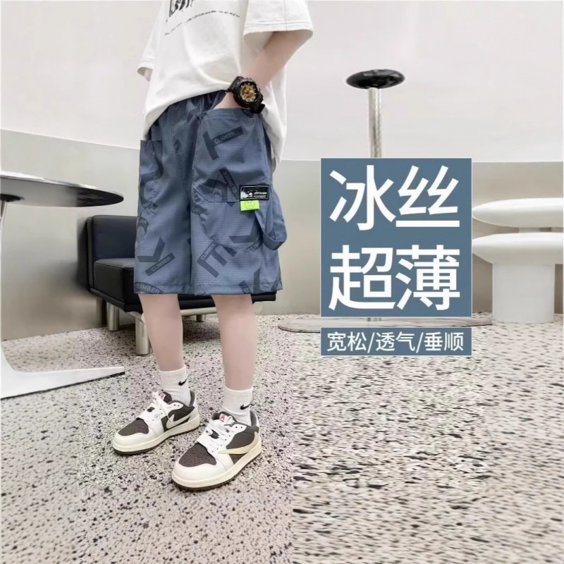 夏装五分裤男童夏季薄款工装短裤外穿儿童冰丝运动裤子宽松沙滩裤
