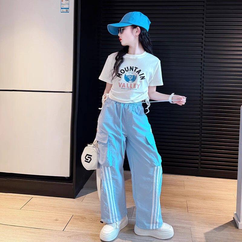 女童短袖套装夏季2025新款大童女孩酷飒风夏装儿童工装裤运动童装