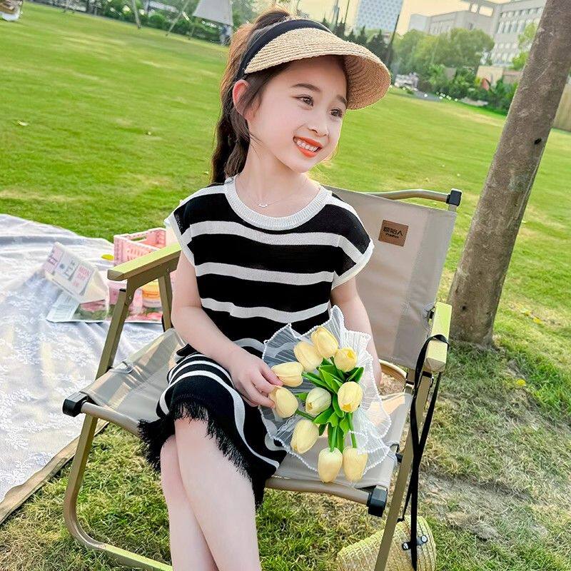 女童连衣裙夏季2026新款童装条纹背心裙薄款无袖针织裙子宝宝夏装