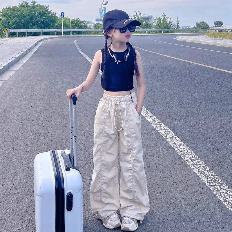 女童裤子夏季薄款2025新款儿童长裤夏装宽松直筒童装工装裤休闲裤