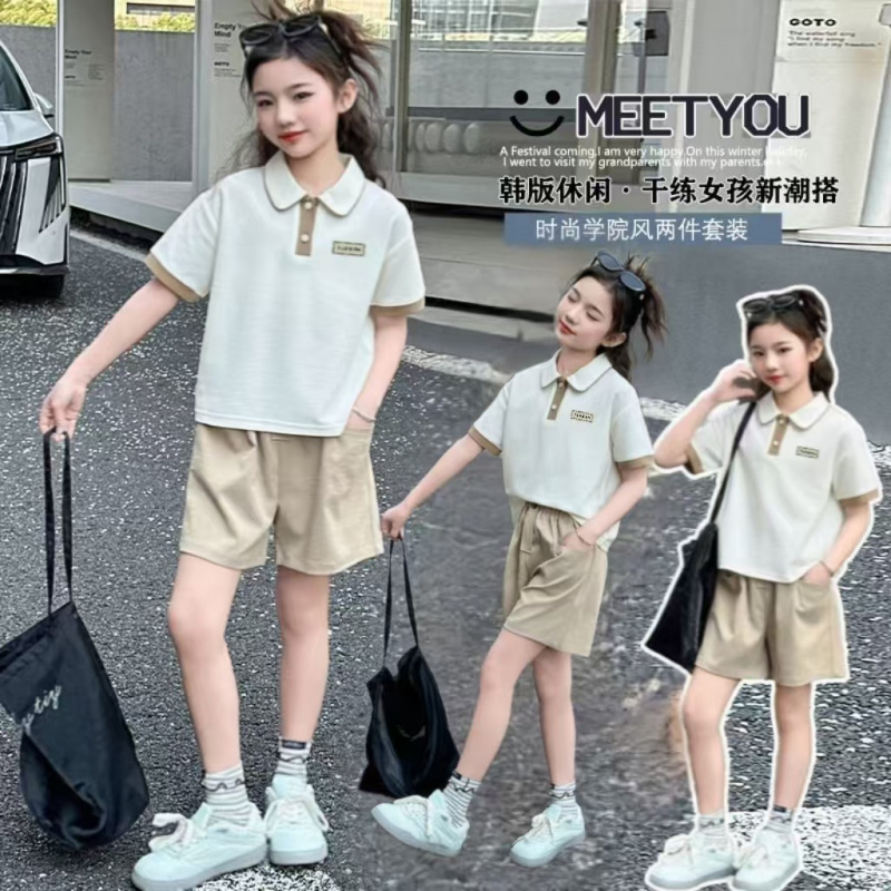 女童套装夏季2025新款中大童儿童POLO衫tT恤短裤运动装夏装两件套