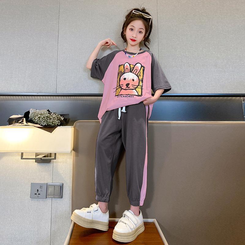 女童休闲套装夏装2025新款儿童韩版洋气中大童时髦短袖运动两件套