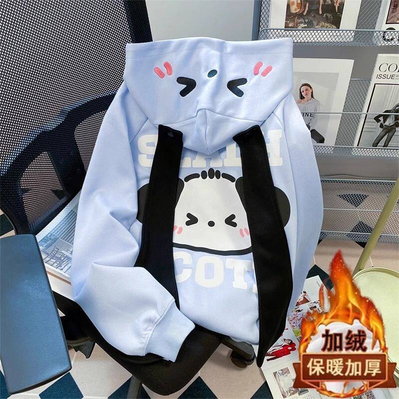 女童外套秋冬款2025新款洋气加绒加厚连帽中大童卫衣长耳朵开衫潮