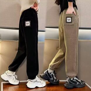 女童加绒裤子2025新款冬装女孩冬季加厚羊羔绒绒儿童一条过冬棉裤