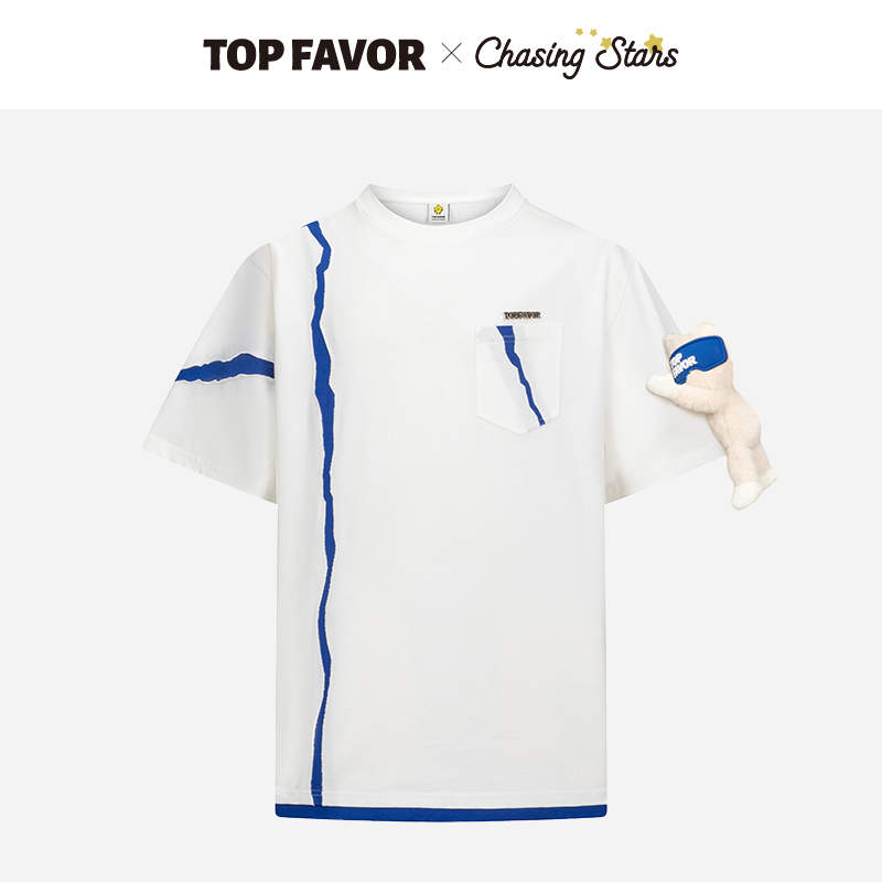 TOP FAVOR【蓝调轮廓】明星同款 夏款撞色不规则设计短袖t恤