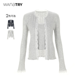 修身 2025新品 显瘦百搭上衣女 try羊毛蕾丝花边两件套针织衫 wana