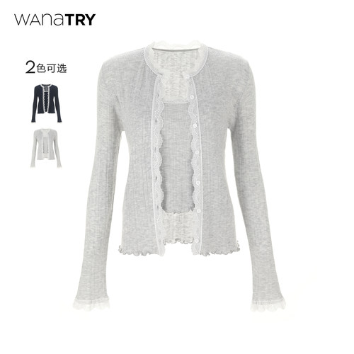 wanatry羊毛蕾丝两件套针织衫女