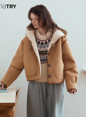 wana try浮光里双面穿环保皮毛一体秋冬限定休闲时髦泰迪熊外套女