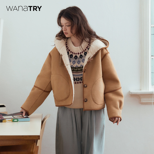 wana try浮光里双面穿环保皮毛一体秋冬限定休闲时髦泰迪熊外套女
