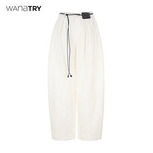 2026春季 含腰带阔腿裤 新品 白色经典 女 wana 简约休闲裤 try百搭款