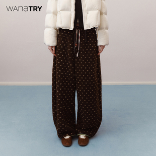 咖色韩系简约休闲裤 wana 25冬新品 爱心香蕉阔腿裤 女 try摇粒绒厚款