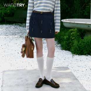 新品 饰钉珠韩系伞裙2025夏季 藏青色休闲百搭短裙女 try立体装 wana