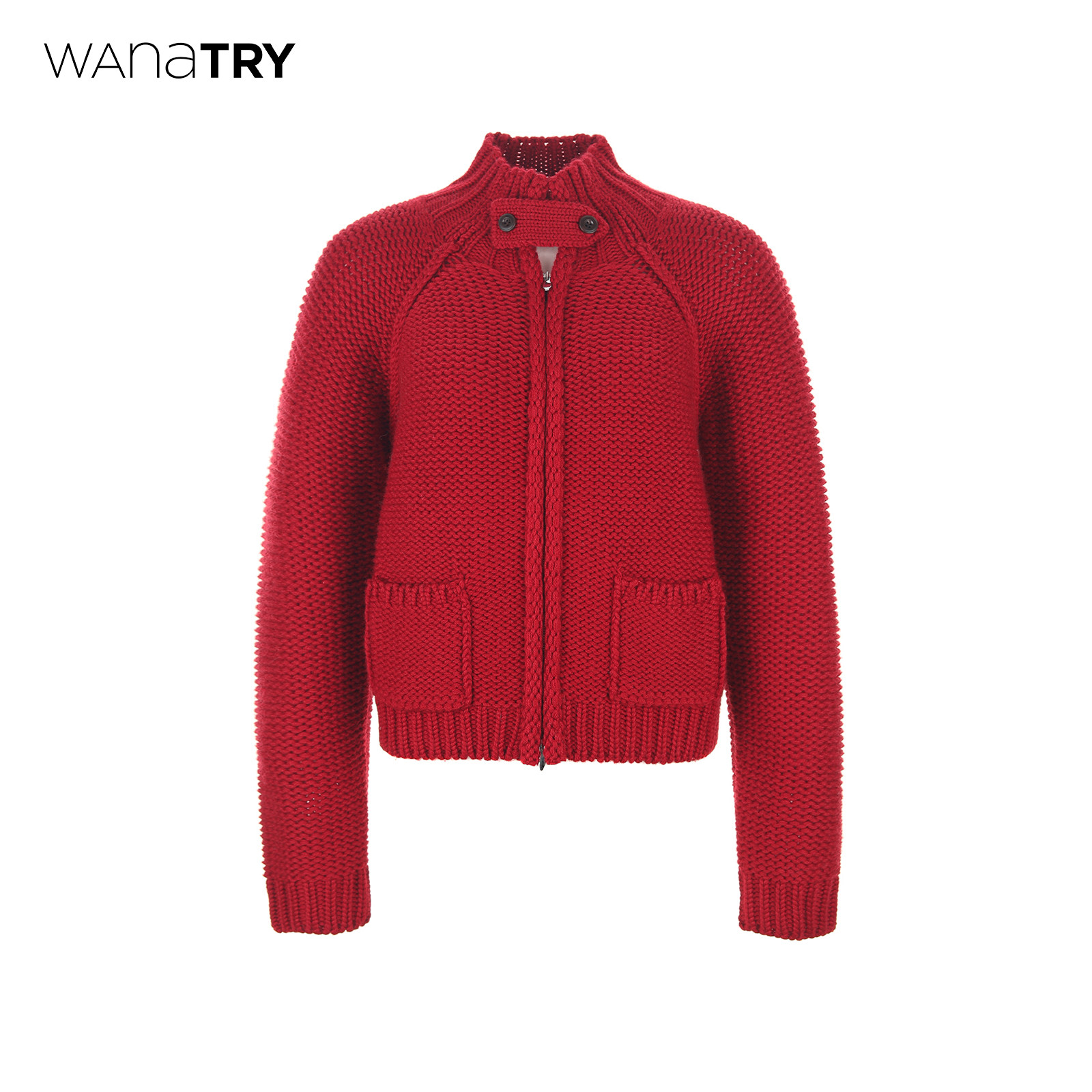 wana try羊毛粗针拉链针织外套25冬季新品红色复古时髦休闲上衣女,女装/女士精品,毛针织衫,淘宝优惠券,粉丝福利购,淘宝优惠卷
