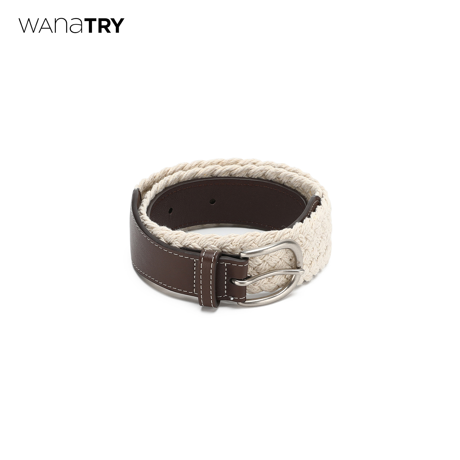 wanatry棕色编织拼接牛皮皮带