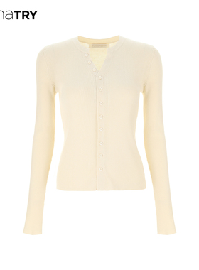wana try修身v领显瘦简约针织衫2025夏季新品浅黄色韩系针织开衫