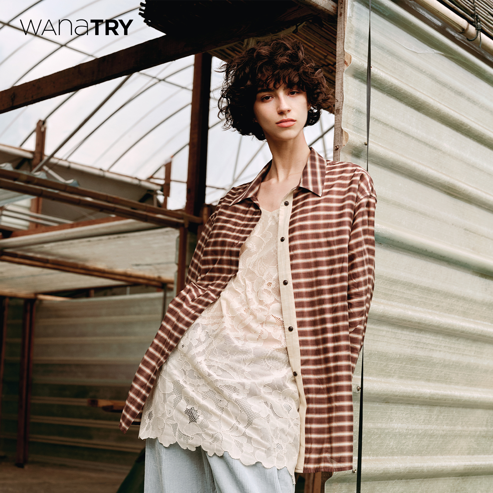 wanatry桑蚕丝格纹复古感棉衬衫
