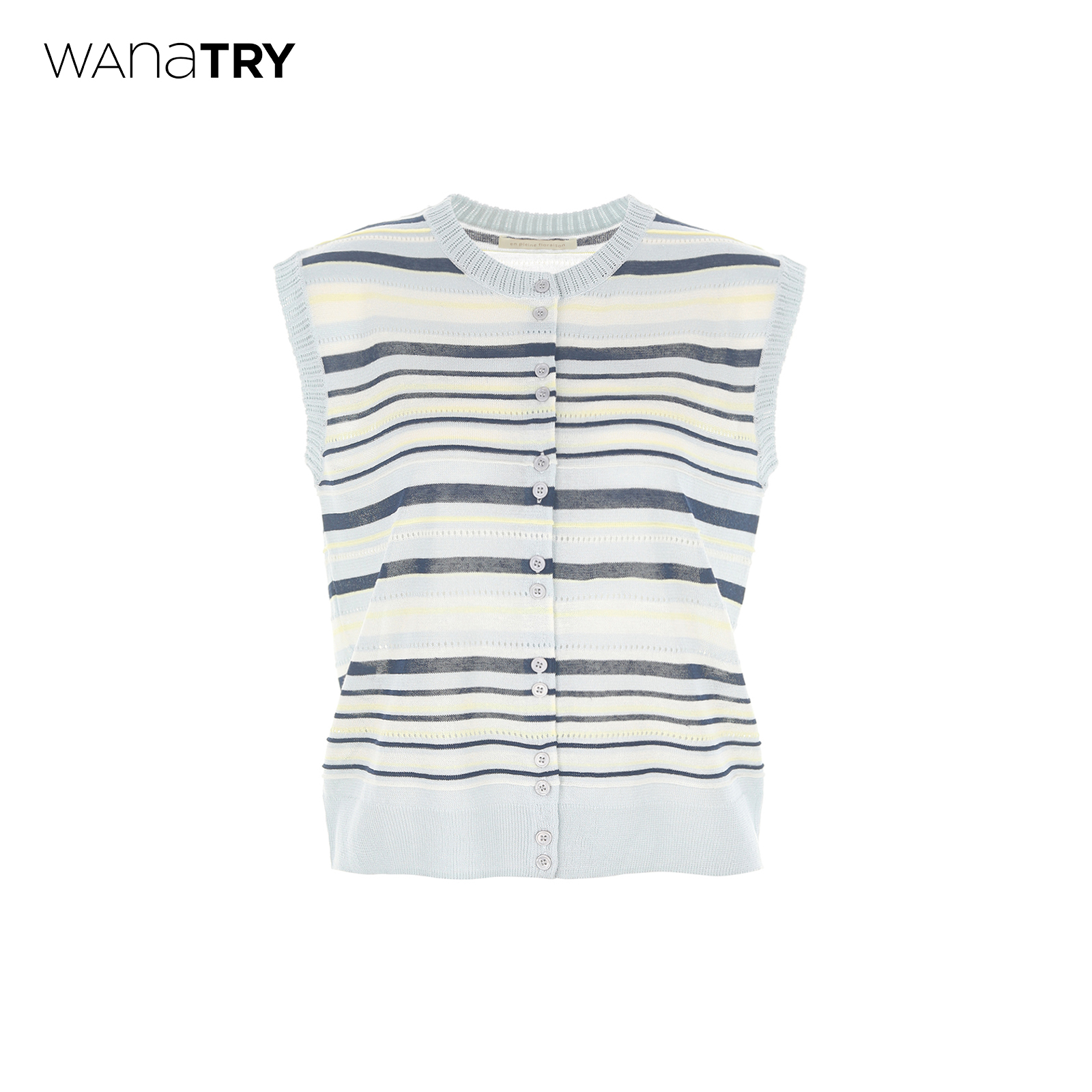 蓝色条纹亚麻清爽感马甲