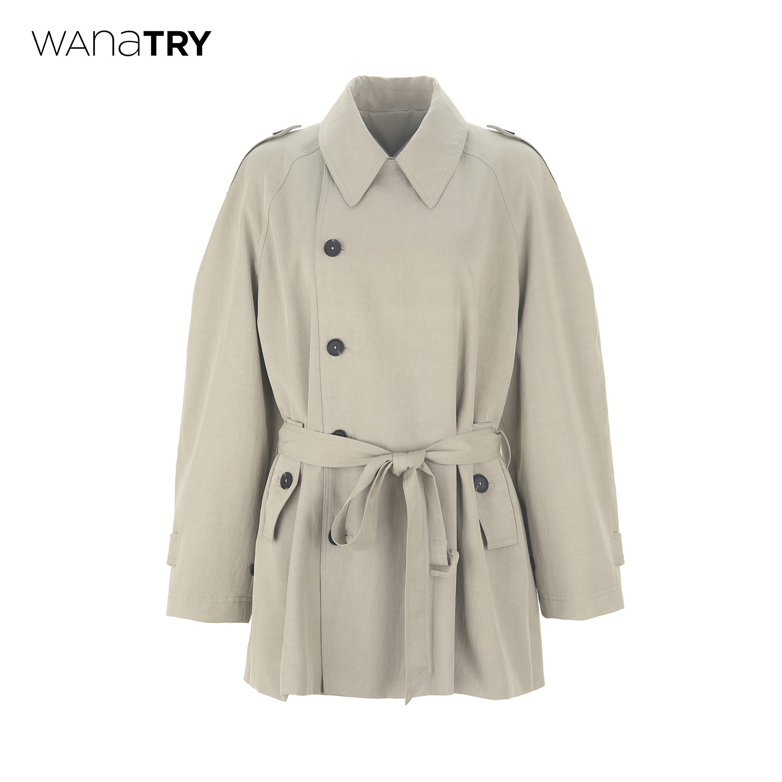 wana try天丝老钱风休闲短款风衣2025新款浅卡其小个子友好外套女,女装/女士精品,风衣,淘宝优惠券,粉丝福利购,淘宝优惠卷