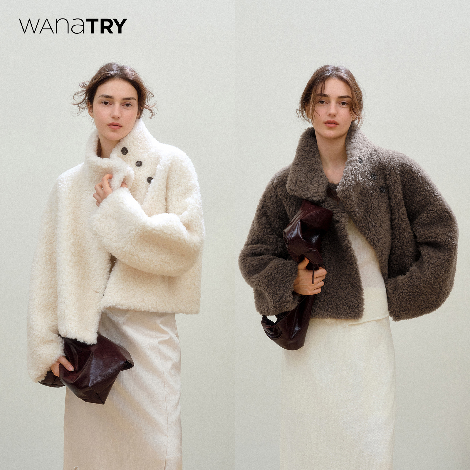 wanatry100%绵羊毛高领短款外套