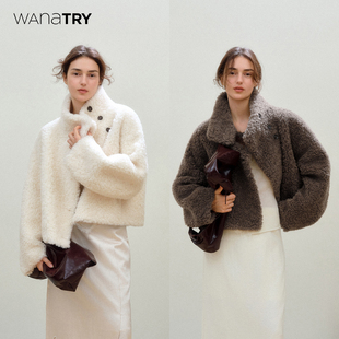 新品 外套2025秋季 简约气质百搭上衣女 try100%绵羊毛高领短款 wana