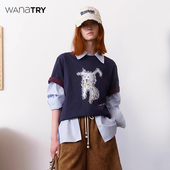 wana 潦草小狗印花T恤女 新品 try百搭休闲时髦纯棉短袖 2025夏季