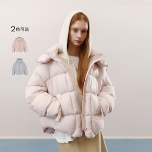 90白鸭绒羽绒服25冬粉色淡人韩系连帽外套女 云感零压 wana try