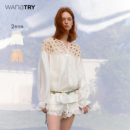 新品 2025春季 时髦荷叶边百搭上衣女 try复古编织水溶绣领衬衫 wana