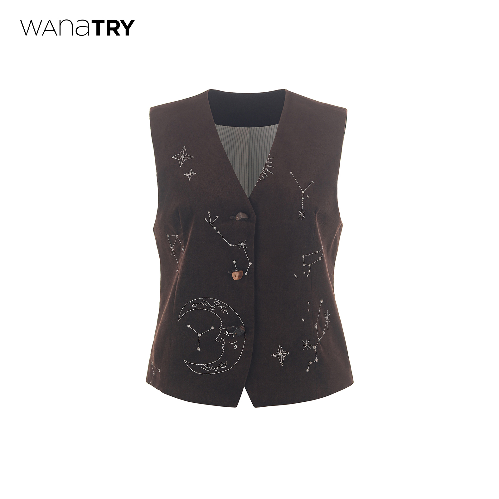 wanatry灯芯绒星宿图刺绣马甲女