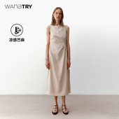 wana try苎麻浅滩米手工编织收腰连衣裙2025夏新品 气质时髦连衣裙