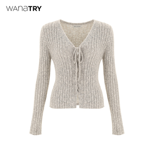 明星同款 显瘦百搭开衫 wana 针织上衣修身 女 try绑带流浪感修身
