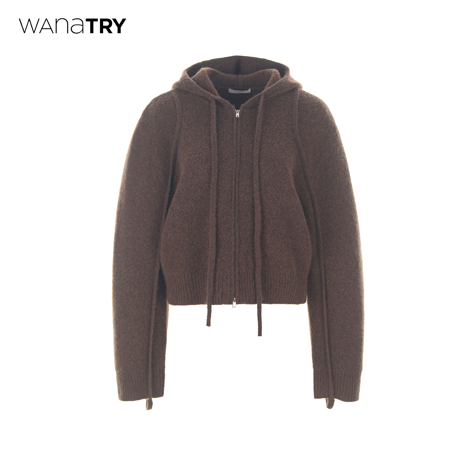 wanatry马海毛连帽阔型针织开衫