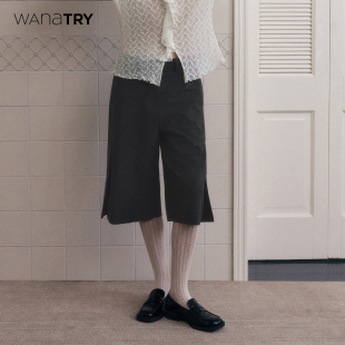 深灰色韩系休闲短裤 wana 26春新品 五分裤 女 try分割设计品质感西装