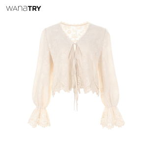 杏色简约百搭时髦上衣女 2025秋新品 wana try浮雕绣花重工韩系开衫